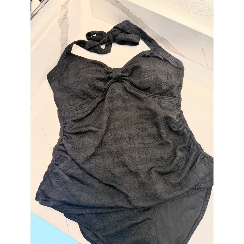 Blooming Jelly Black Textured Floral Halter Tankini Set High Waisted Medium NWT - Picture 4 of 10